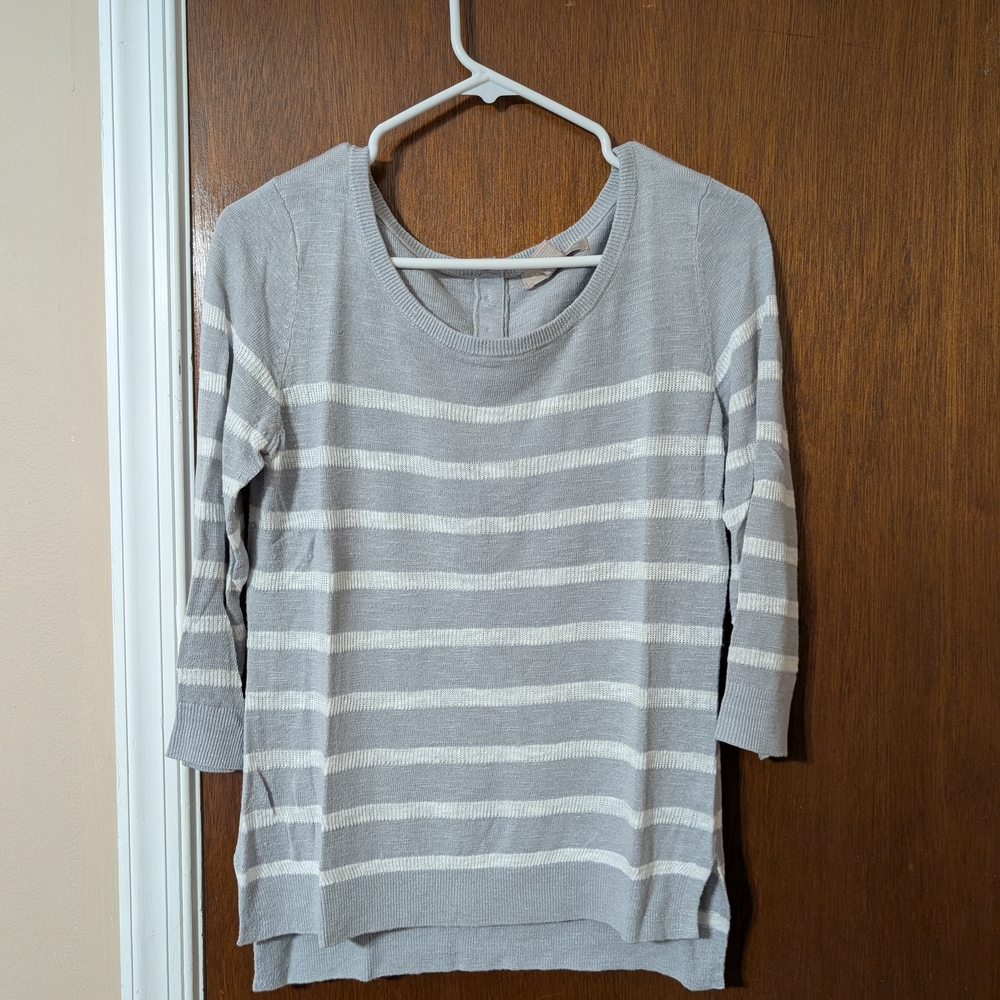 Banana Republic Gray Striped Women's 3/4 Sleeve Sweater